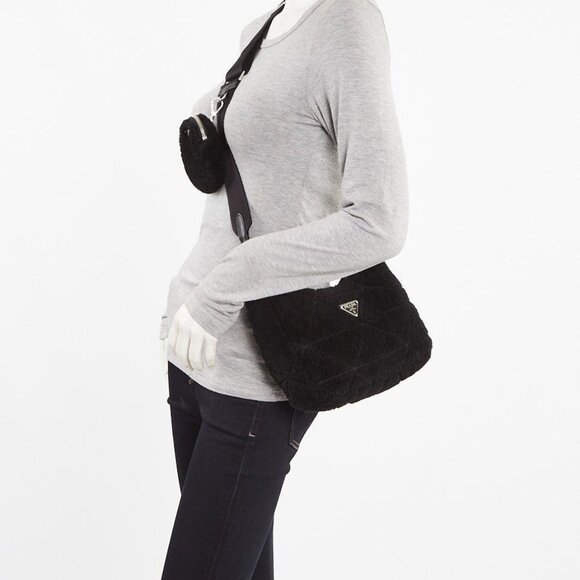 Prada Black Quilted Shearling 2005 Re-Edition Shoulder Bag - Picture 1 of 12